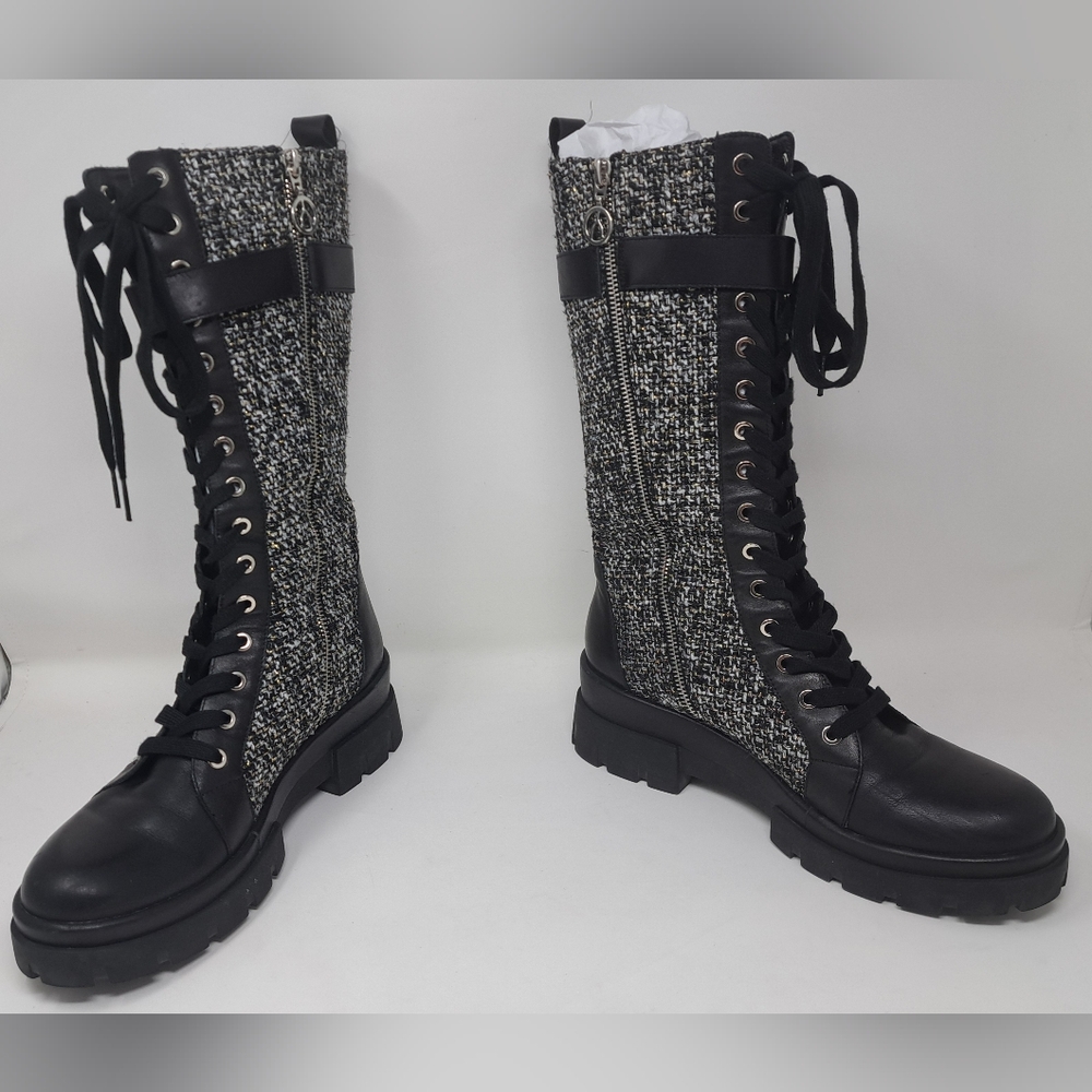 The Wishbone Collection High Boots Boucle Tweed Calf Leather Fanny 10 US $398 - Picture 2 of 13